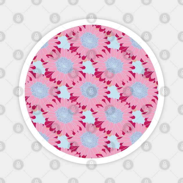 Pink and Blue Daisy Floral Pattern Magnet by ellenhenryart